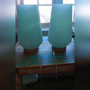 Tommy Bahama Bohemian Lamp set, glass w/wood accent, Aqua Blue glass, 14 inch ta